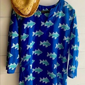 Cute tunic style top or bathing suit coverup size S (4-6) fish pattern